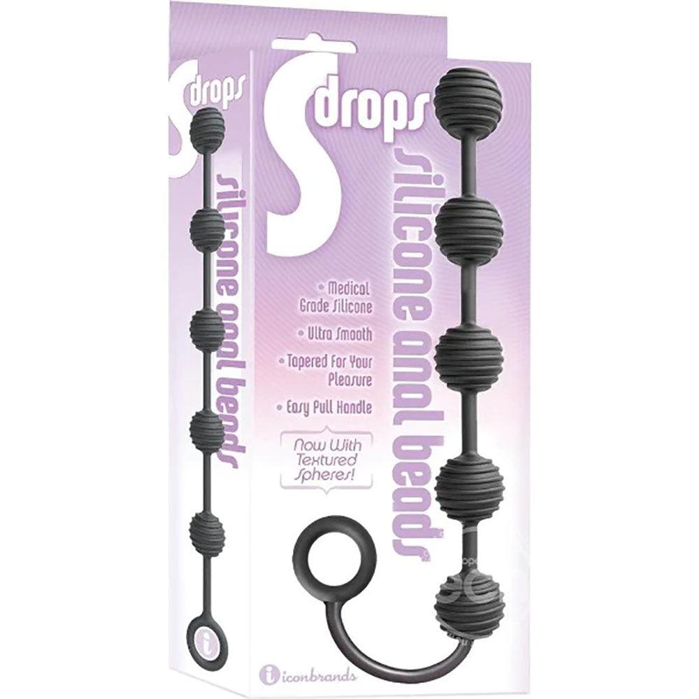 S-Drops Silicone Anal Beads - Black Anal Beads - IC2315-2