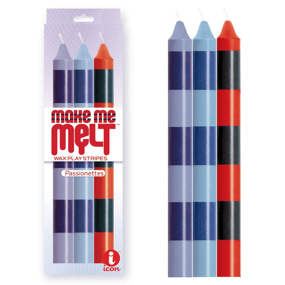 The 9's Make Me Melt Drip Candle 3-Pk, Passionettes - Passion Coloured Drip Candles - 3 Pack - IC2329