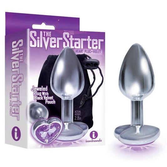 The Silver Starter - Silver 7.1 cm (2.8'') Butt Plug with Violet Heart Jewel - IC2610-2