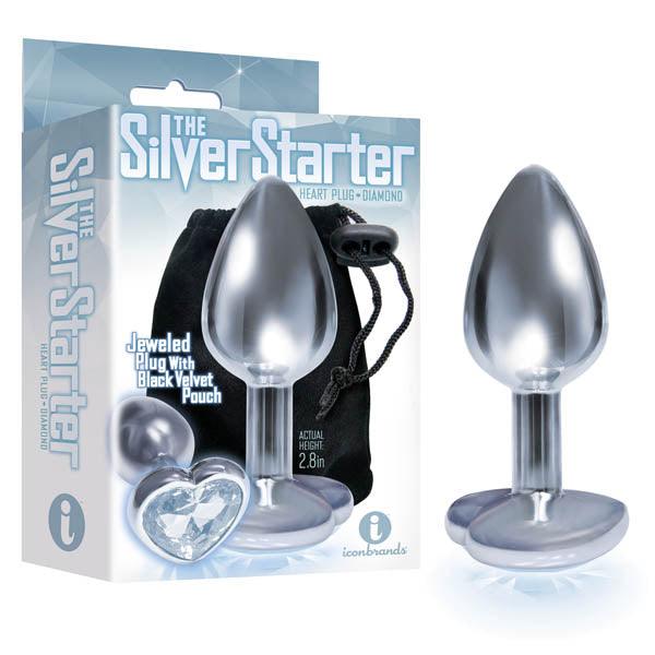 The Silver Starter - Silver 7.1 cm (2.8'') Butt Plug with Clear Heart Jewel - IC2611-2