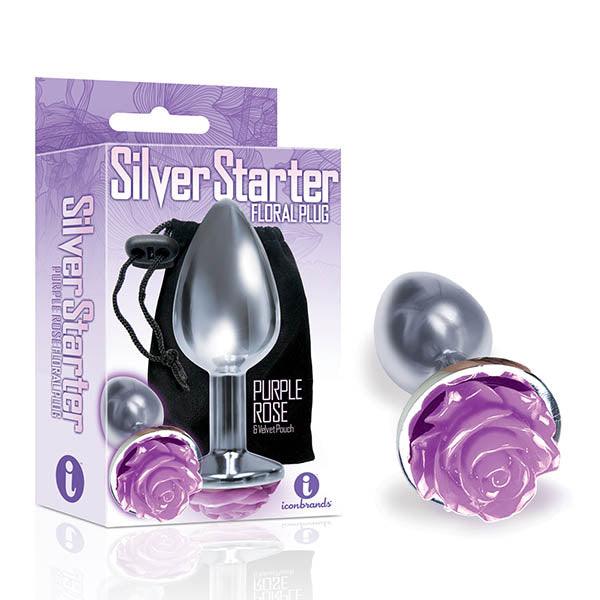 The 9's The Silver Starter - Silver 7.1 cm (2.8'') Butt Plug with Purple Rose Bottom - IC2644-2