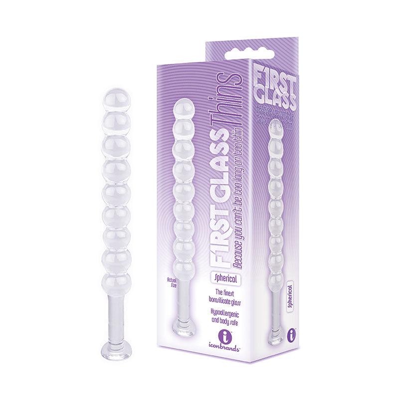 The 9's First Glass Thins, Spherical - Clear Glass 17.8 cm Anal Beads - IC2684