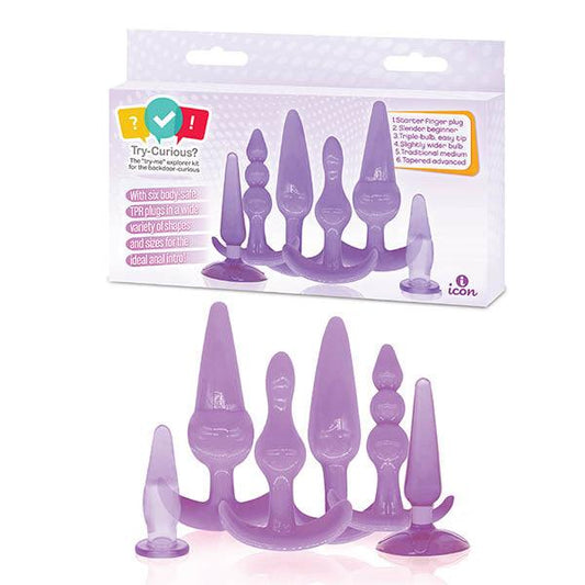 Try-Curious Anal Plug Kit - Purple Anal Kit - Set of 6 - IC8012-2