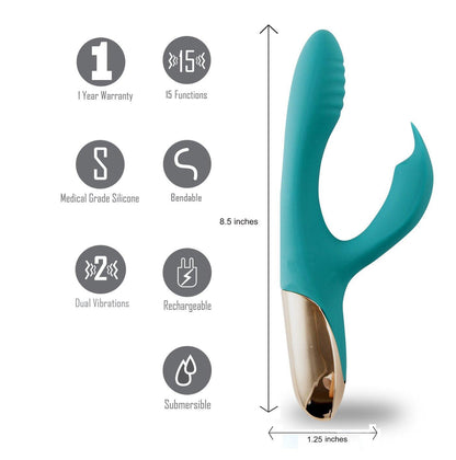 Maia Skyler - Green 21.6 cm USB Rechargeable Bendable Rabbit Vibrator - JM-18104