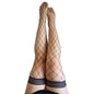 Kixies MICHELLE Large Diamond Black Fishnet Thigh Highs - Black - Size D - KX1324D