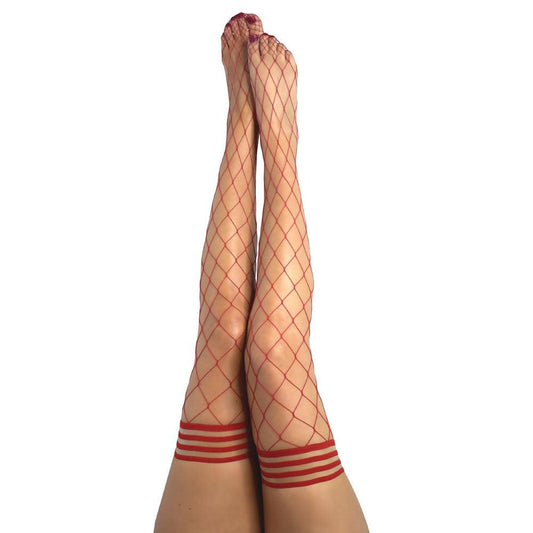 Kixies CLAUDIA Large Diamond Red Fishnet Thigh Highs - Red - Size B - KX1327B