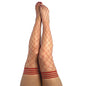 Kixies CLAUDIA Large Diamond Red Fishnet Thigh Highs - Red - Size D - KX1327D