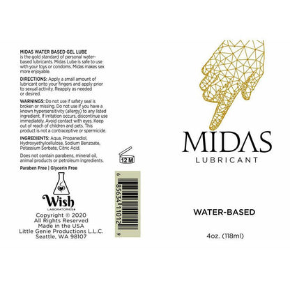 Midas Water Based Lube - Water Based Lubricant - 118 ml Bottle - LGBT.200