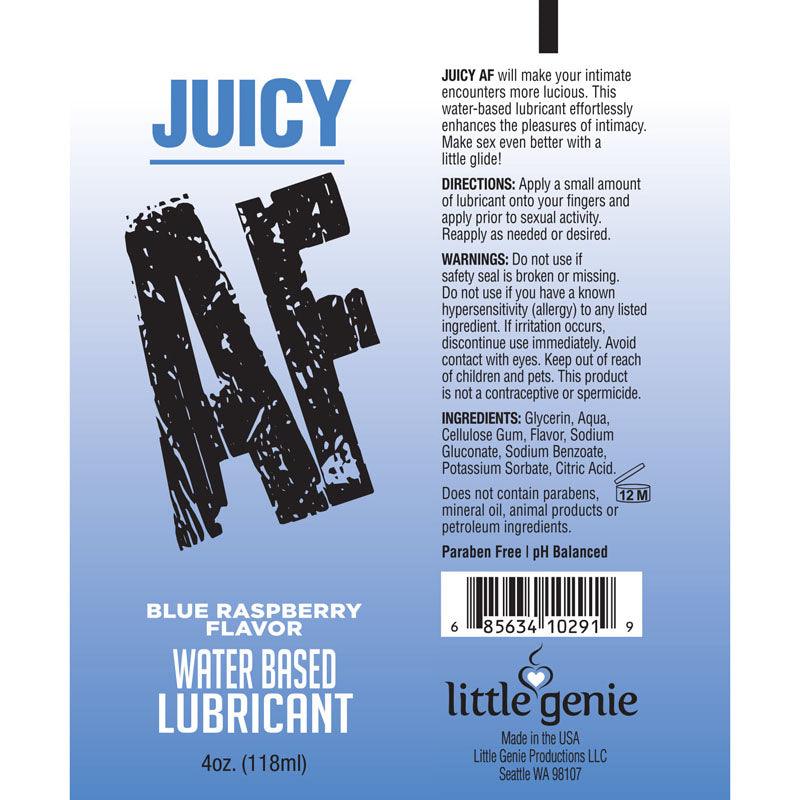 Juicy AF - Blue Raspberry - Blue Raspberry Flavoured Water Based Lubricant - 120 ml Tube - LGBT.621