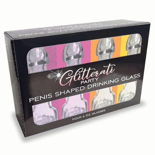 Glitterati Penis 6oz Drinking Glass Pack - 4 Pack - LGCP.1106