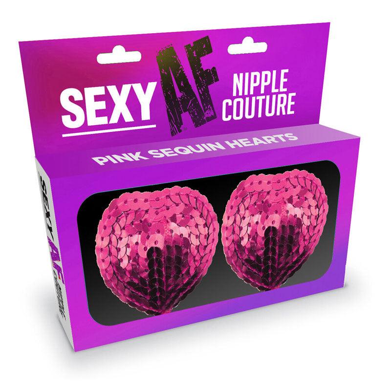 Sexy AF - Nipple Couture Pink Hearts - Pink Sequin Reuseable Nipple Pasties - LGNV.202