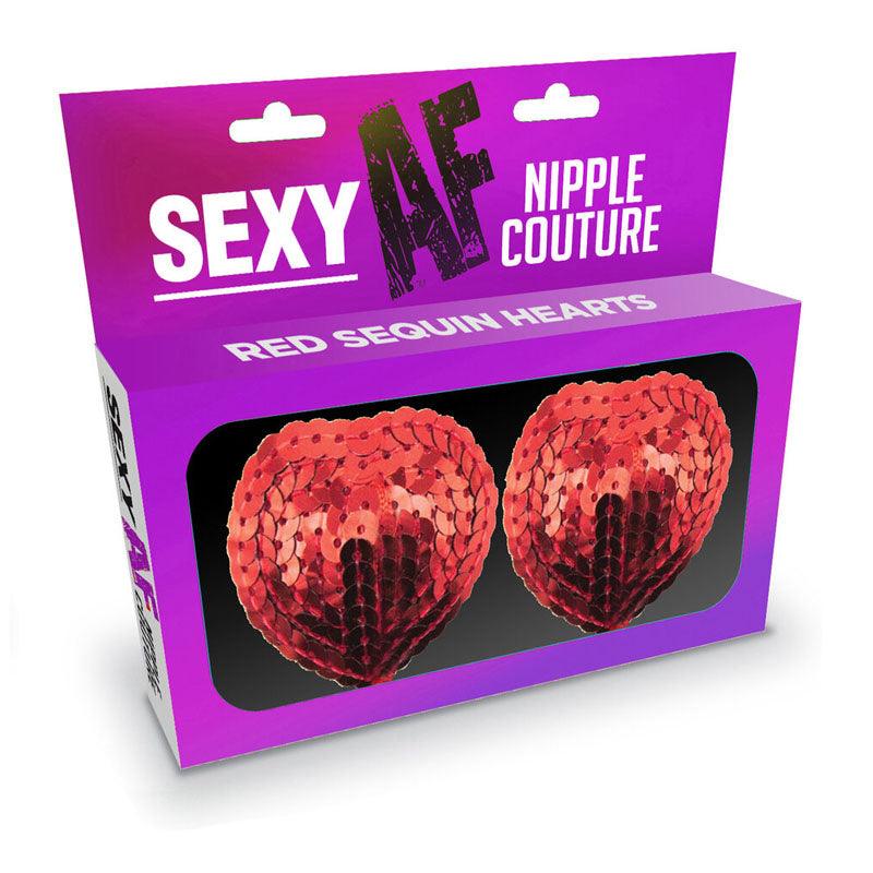 Sexy AF - Nipple Couture Red Hearts - Red Sequin Reuseable Nipple Pasties - LGNV.203