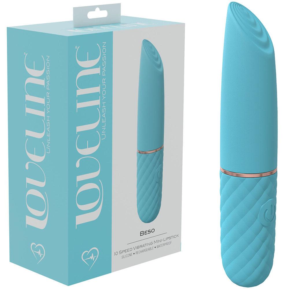 LOVELINE Beso - Blue - Blue 10.6 cm USB Rechargeable Mini Lipstick Vibrator - LOVU006BLU