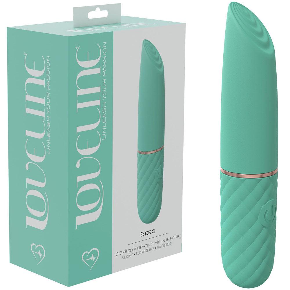 LOVELINE Beso - Green - Green 10.6 cm USB Rechargeable Mini Lipstick Vibrator - LOVU006GRN