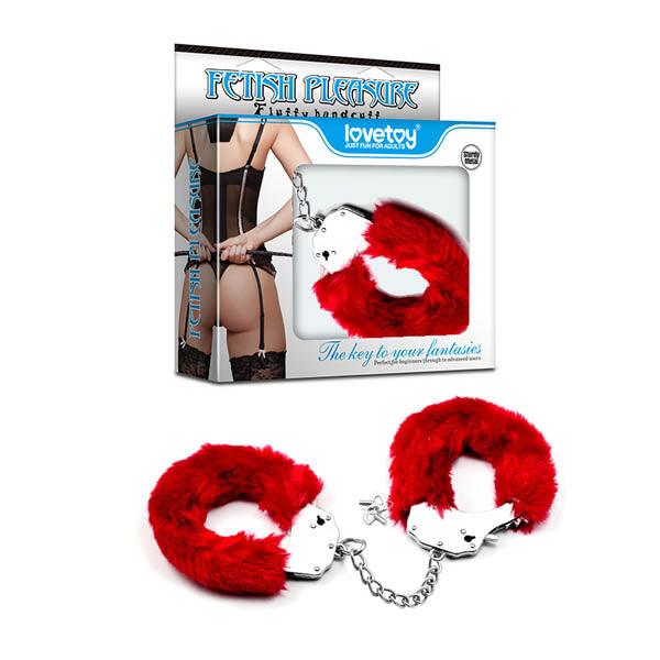 Fetish Pleasure Fluffy Hand Cuffs - Red Fluffy Restraints - LV1501RED