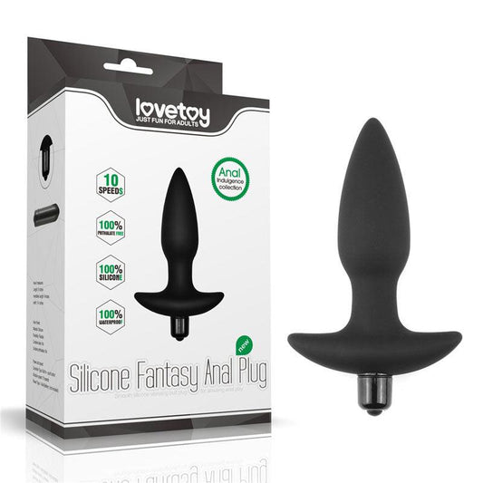 Anal Indulgence Collection Silicone Fantasy Anal Plug - Black 14.5 cm Vibrating Butt Plug - LV2604