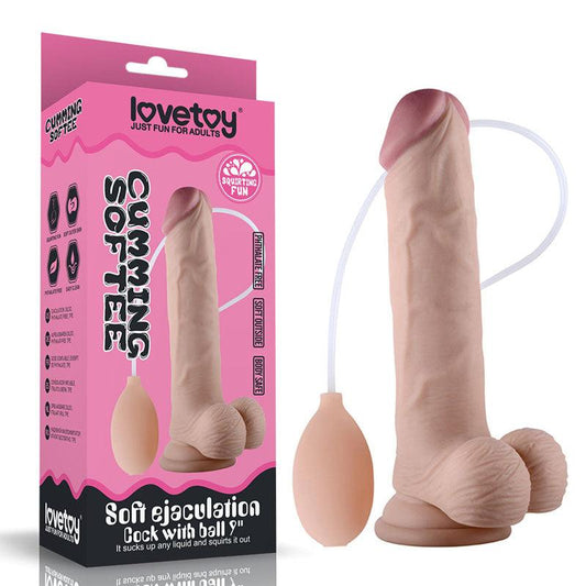 Cumming Softee Soft Ejaculation Cock 9'' with Balls - Flesh 22.9 cm Squirting Dong - LV316003