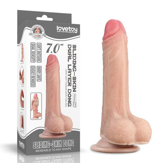 Sliding Skin Dual Layer Dong - Flesh 17.8 cm (7'') Dong with Flexible Skin - LV317001