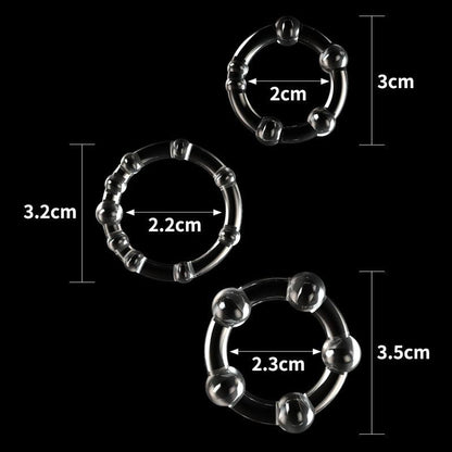 Power Plus Triple Beaded Ring Set - Clear Cock Rings - Set of 3 - LV343002