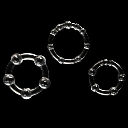 Power Plus Triple Beaded Ring Set - Clear Cock Rings - Set of 3 - LV343002