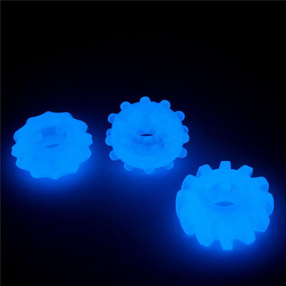 Lumino Play Penis Rings 3 Pack - Glow in the Dark Blue Cock Rings - Set of 3 - LV343010