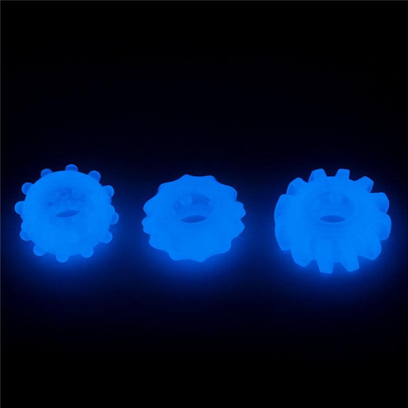 Lumino Play Penis Rings 3 Pack - Glow in the Dark Blue Cock Rings - Set of 3 - LV343010