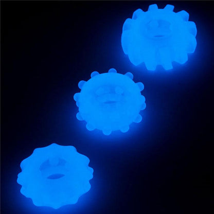 Lumino Play Penis Rings 3 Pack - Glow in the Dark Blue Cock Rings - Set of 3 - LV343010