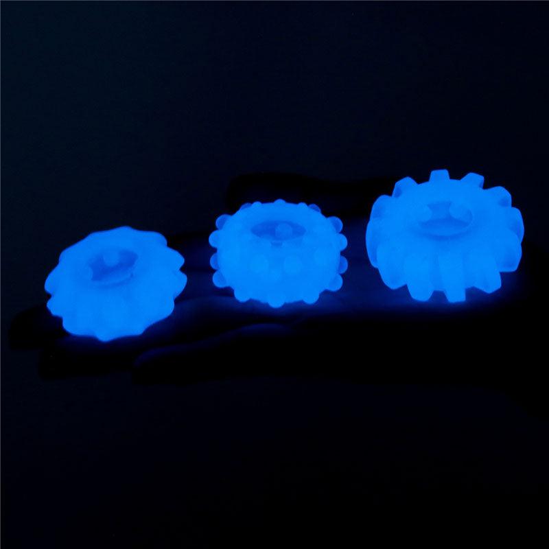 Lumino Play Penis Rings 3 Pack - Glow in the Dark Blue Cock Rings - Set of 3 - LV343010