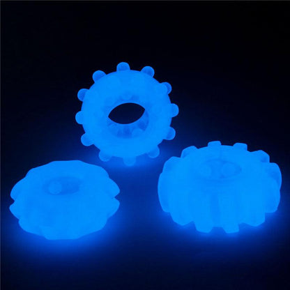 Lumino Play Penis Rings 3 Pack - Glow in the Dark Blue Cock Rings - Set of 3 - LV343010