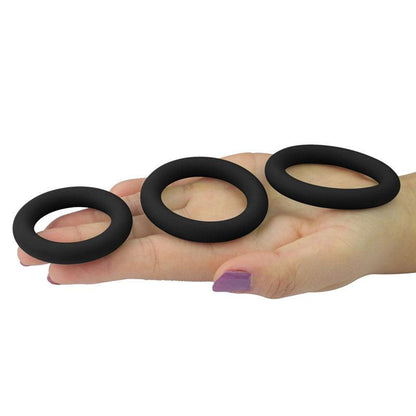 Power Plus Soft Silicone Snug Ring - Black Cock Rings - Set of 3 Sizes - LV443001B