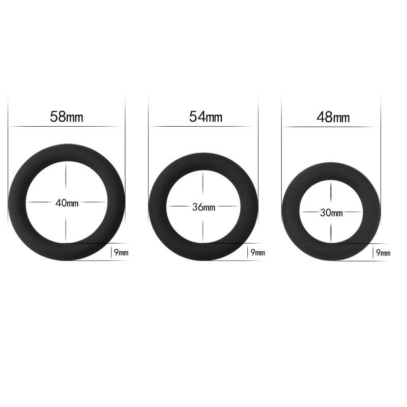 Power Plus Soft Silicone Snug Ring - Black Cock Rings - Set of 3 Sizes - LV443001B