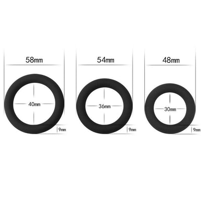 Power Plus Soft Silicone Snug Ring - Black Cock Rings - Set of 3 Sizes - LV443001B