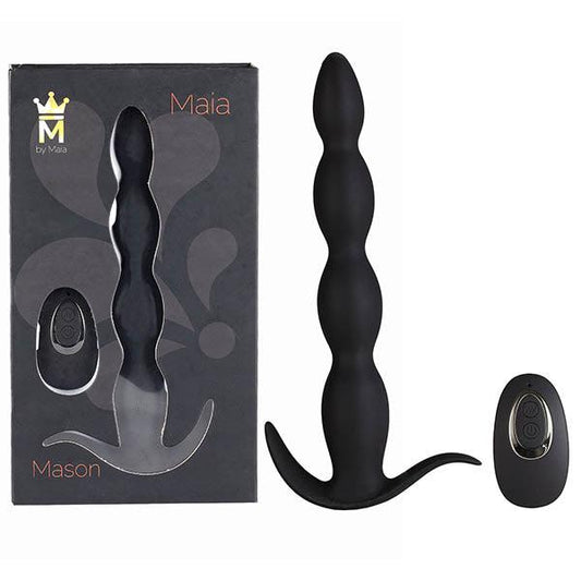 Maia Mason - Black 23.6 cm USB Rechargeable Anal Beads with Wireless Remote - MA109