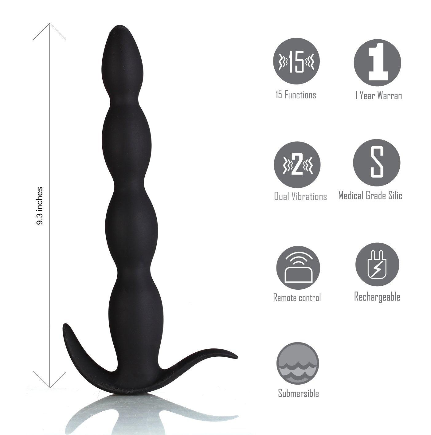 Maia Mason - Black 23.6 cm USB Rechargeable Anal Beads with Wireless Remote - MA109