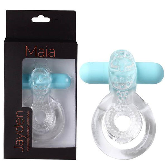 Maia Jayden - Clear/Blue USB Rechargeable Vibrating Cock & Ball Rings - MA1720-CLR