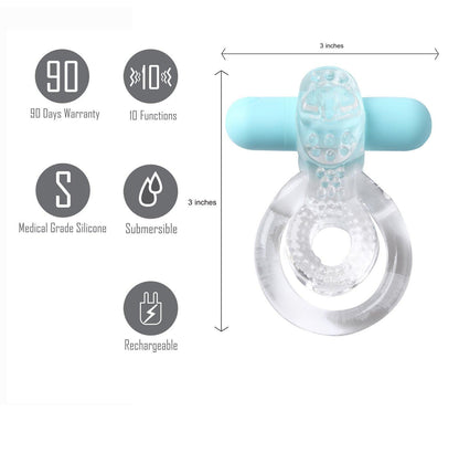 Maia Jayden - Clear/Blue USB Rechargeable Vibrating Cock & Ball Rings - MA1720-CLR