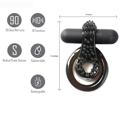 Maia Jagger - Black USB Rechargeable Vibrating Cock & Ball Ring - MA1721-BK1