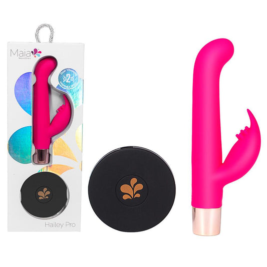 Maia HAILEY PRO - Pink 15.2 cm QI Wireless Rechargeable Rabbit Vibrator - MA22-01