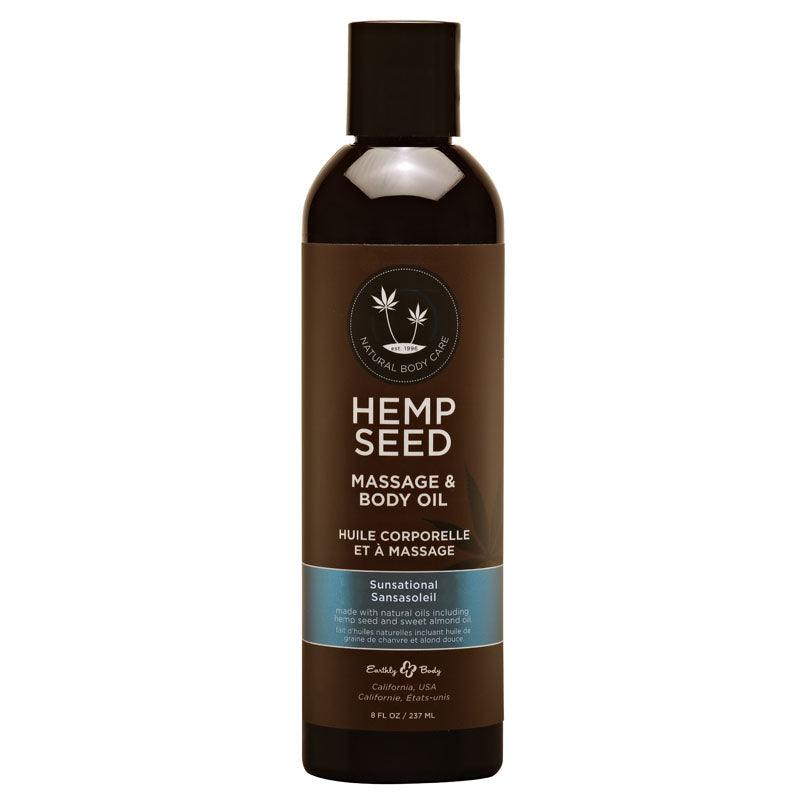 Hemp Seed Massage & Body Oil - Sunsational (Italian Bergamot, Juniper Berries & White Wood) Scented - 237 ml Bottle - MAS046