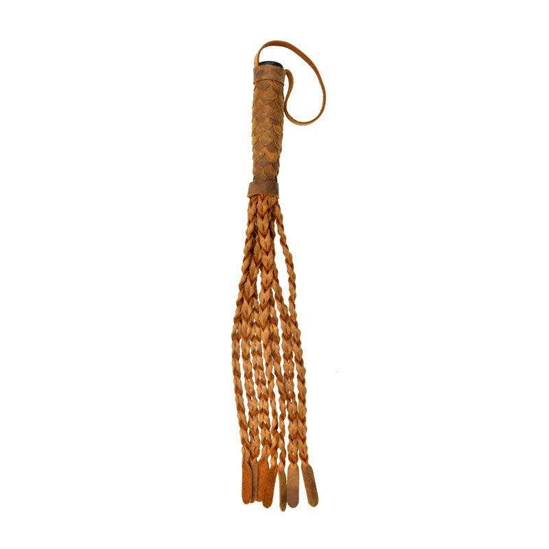 OUCH! Italian Leather 7 Braided Tails & 6 Handle - Brown 61 cm Whip - MDV002