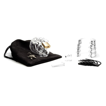 Mini-Me Black Chastity Cock Cage Kit - Clear - Clear 1.25 Inch Cock Cage Kit - MM-CLR