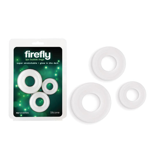 Firefly - 3pc Bubble Rings - White - Glow in Dark Cock Rings - Set of 3 Sizes - NSN-0474-01