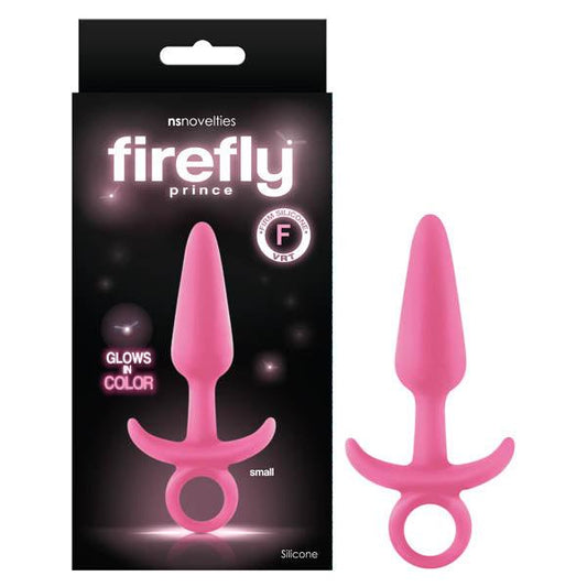 Firefly Prince - Glow-in-Dark Pink 10.9 cm Small Butt Plug with Ring Bull - NSN-0476-14