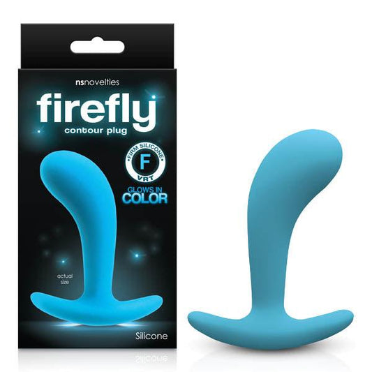 Firefly Contour Plug - Glow in Dark Blue Medium Anal Plug - NSN-0476-77