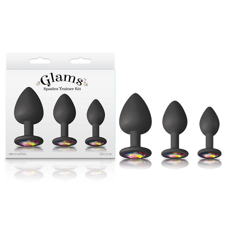 Glams Spades Trainer Kit - Black Butt Plugs with Gems - Set of 3 Sizes - NSN-0509-03