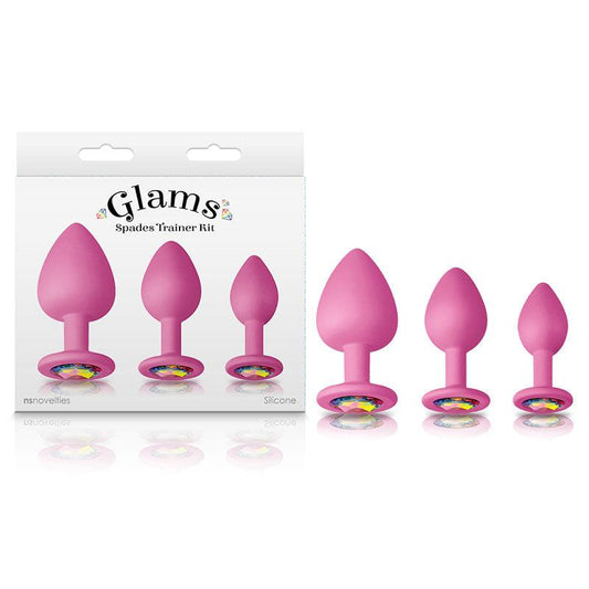 Glams Spades Trainer Kit - Pink Butt Plugs with Gems - Set of 3 Sizes - NSN-0509-04