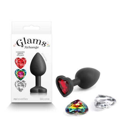 Glams Xchange Heart - Small - Black Small Butt Plug with Interchangeable Heart Gems - NSN-0514-03