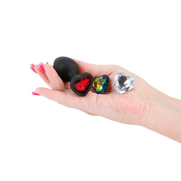 Glams Xchange Heart - Small - Black Small Butt Plug with Interchangeable Heart Gems - NSN-0514-03