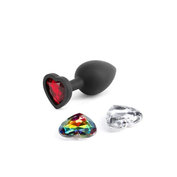 Glams Xchange Heart - Small - Black Small Butt Plug with Interchangeable Heart Gems - NSN-0514-03