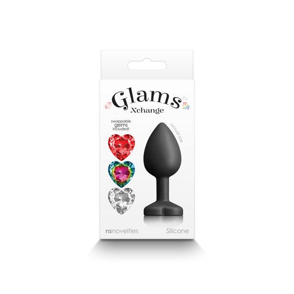 Glams Xchange Heart - Small - Black Small Butt Plug with Interchangeable Heart Gems - NSN-0514-03